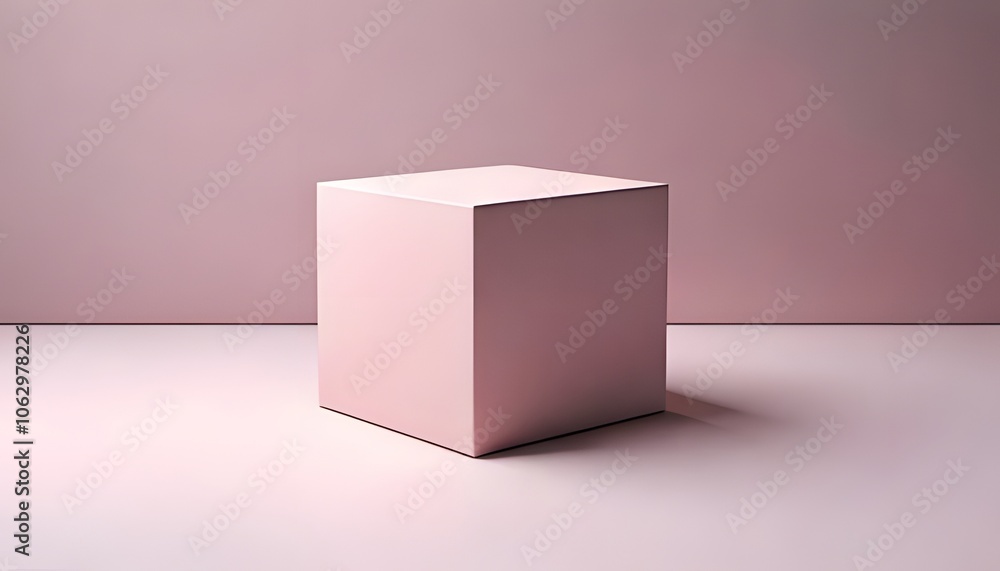 A minimalist pink cube displayed on a light surface, featuring soft shadows and a subtle, elegant design.