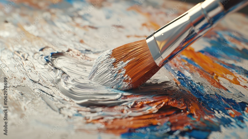 Three-dimensional depiction of a painting tool set with brush and canvas. Three-dimensional depiction of a painting tool set with brush and canvas.