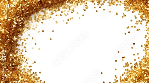 Golden Glitter Confetti Scattered on White Background