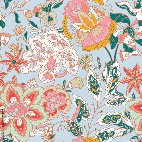 Pastel Florals on Blue Background
