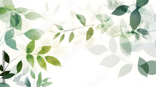 Soft green leaves with gentle shadows create serene atmosphere