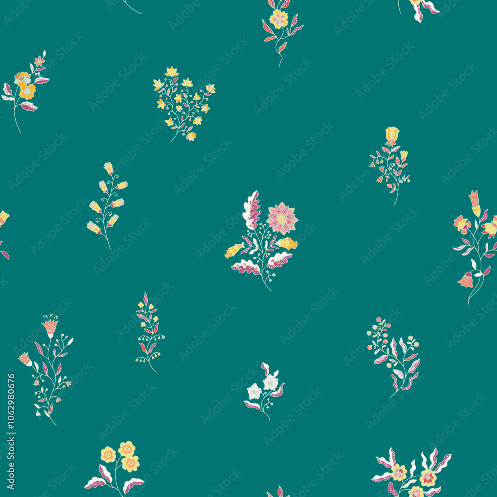 Teal Floral Pattern on Dark Green Teal Floral Pattern on Dark Green