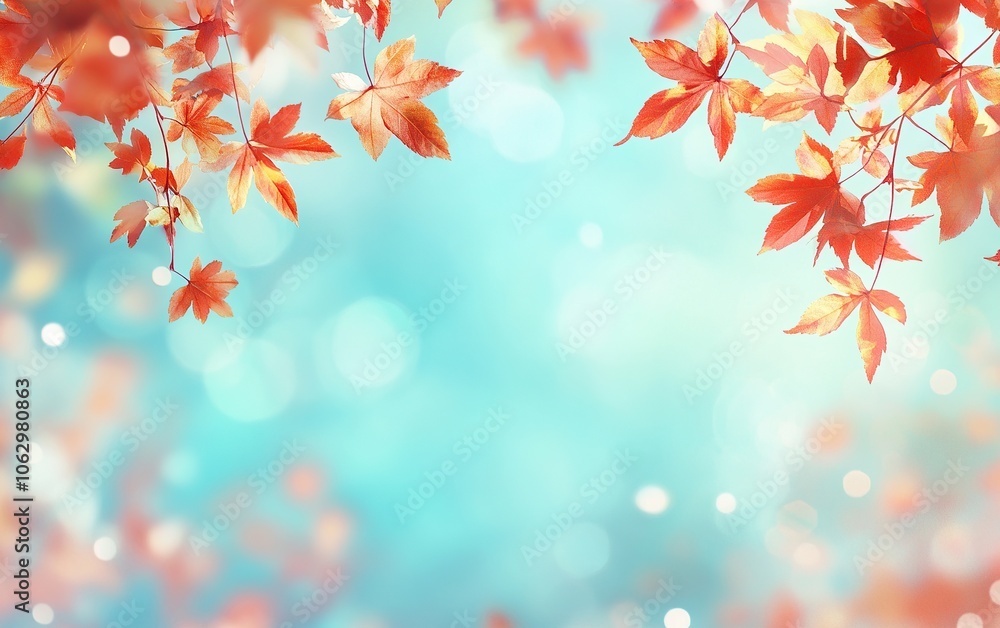 Red autumn leaves against a soft blue bokeh background. Red autumn leaves against a soft blue bokeh background.