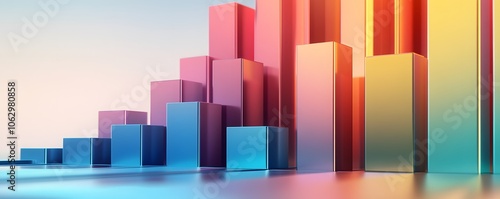 Colorful 3D graphs symbolize growth and success in various industries, showcasing data trends and statistical analysis.