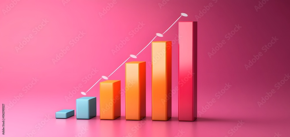 Colorful bar graph on a pink background showing an upward trend in data. Ideal for business and finance concepts. Colorful bar graph on a pink background showing an upward trend in data. Ideal for business and finance concepts.