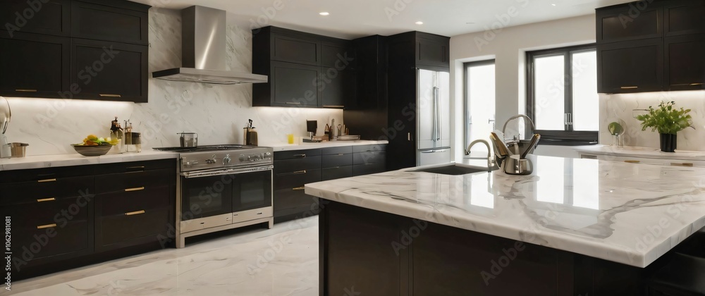 Sleek luxury kitchen marble countertops and designer appliances Sleek luxury kitchen marble countertops and designer appliances