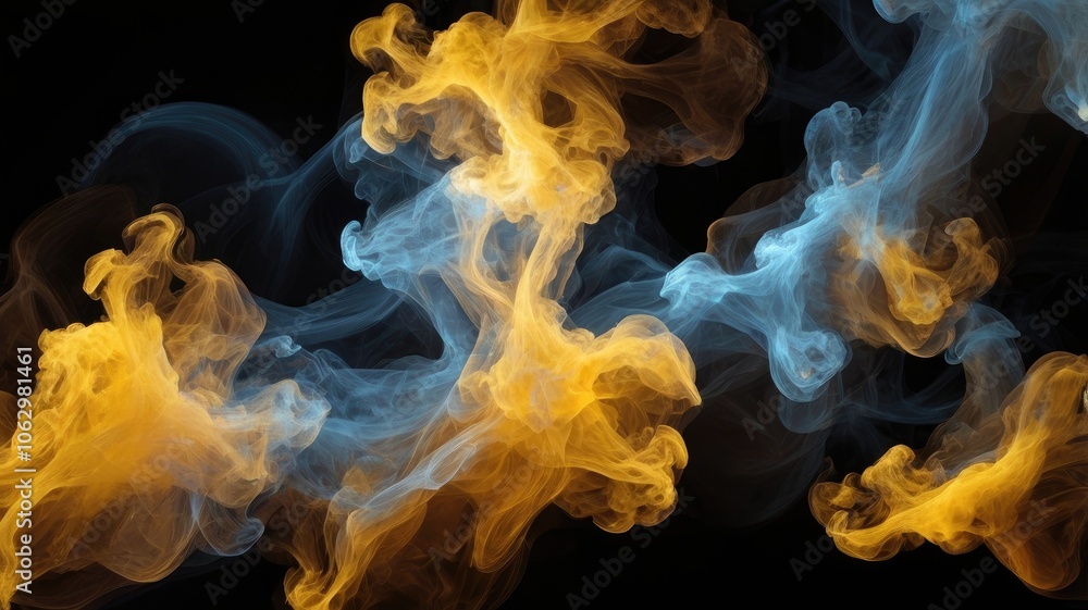 Abstract smoke fire in Yellow and blue light isolated on a black background Abstract smoke fire in Yellow and blue light isolated on a black background