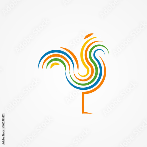 Rooster Logo Design, modern rooster logo with colorfull line line style, flat design logo template, vector illustration