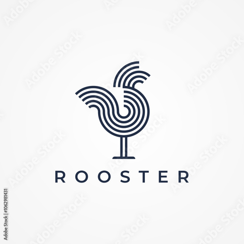 Rooster Logo Design, modern rooster logo with line style, flat design logo template, vector illustration