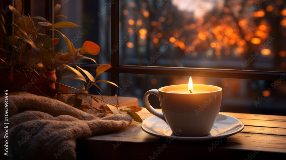 Cozy Candlelight Window View Warm Evening Home Cozy Candlelight Window View Warm Evening Home