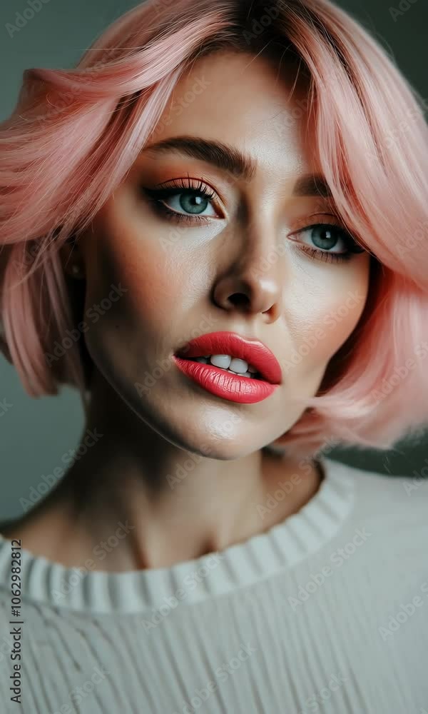 A woman with pink hair and a white shirt A woman with pink hair and a white shirt