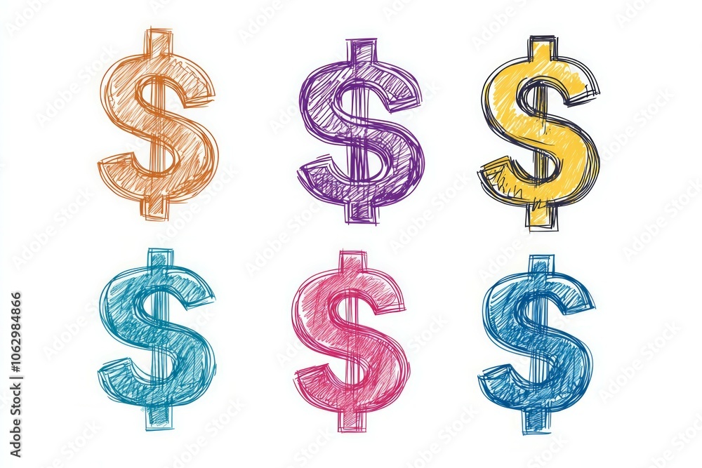 Fototapeta premium Hand drawn dollar symbol doodle style on white background, finance symbol