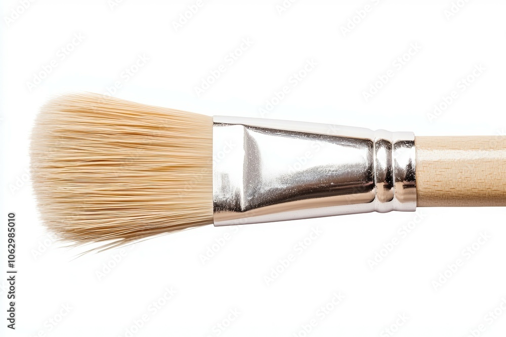 A paintbrush with a wooden handle and a silver tip A paintbrush with a wooden handle and a silver tip