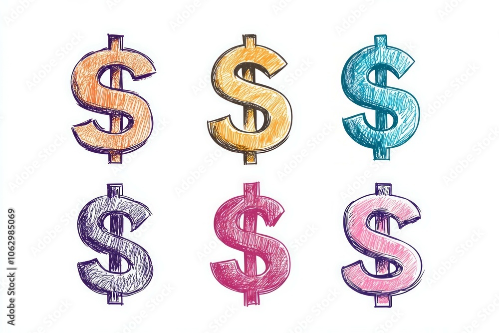 Hand drawn dollar symbol doodle style on white background, finance symbol Hand drawn dollar symbol doodle style on white background, finance symbol
