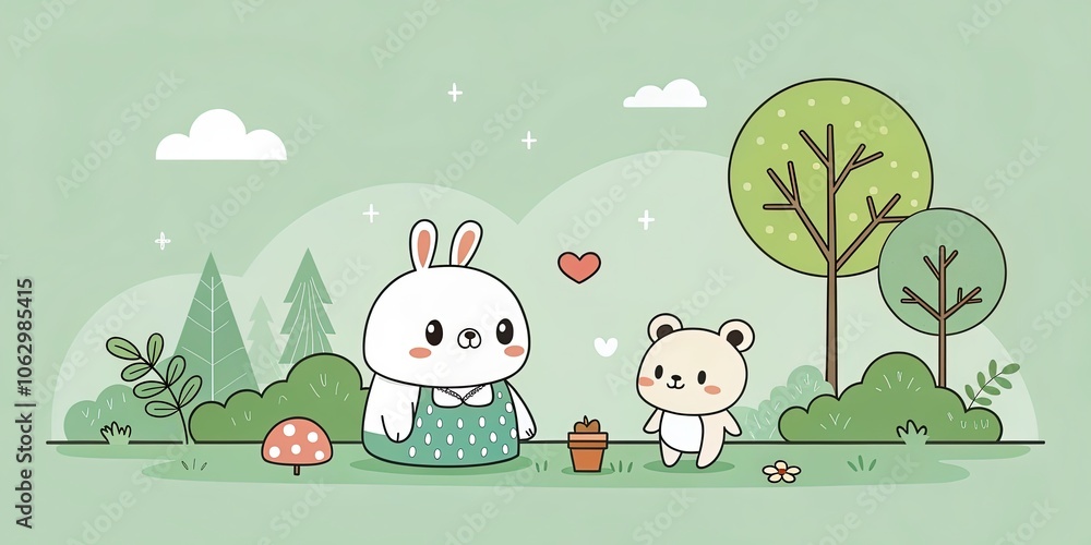 Naklejka premium minimalist cute cartoon light green background