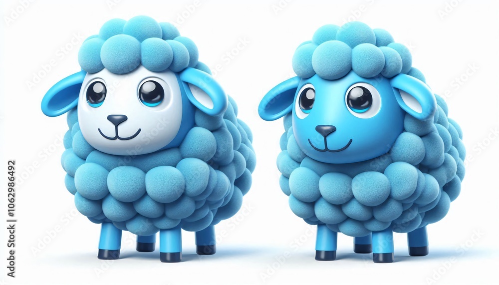 Obraz premium Cute Blue Sheep Cartoon Character D Rendering