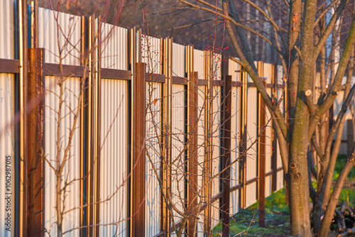 Beautiful metal fence during sunset.