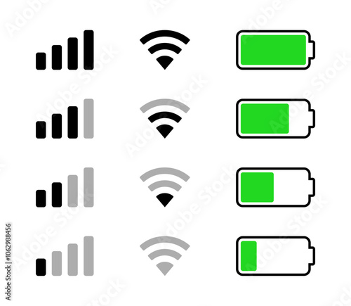 iPhone WiFi Battery Signal Mobile Data Notification Bar Vector Icon Set