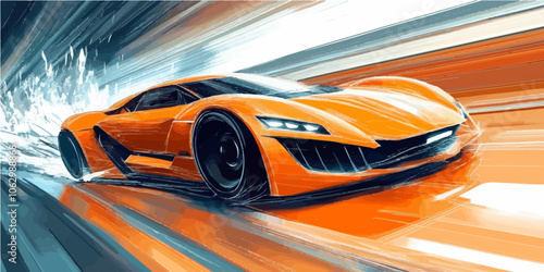 Futuristic sports car illustration with dynamic lines, conveying speed and modern design.