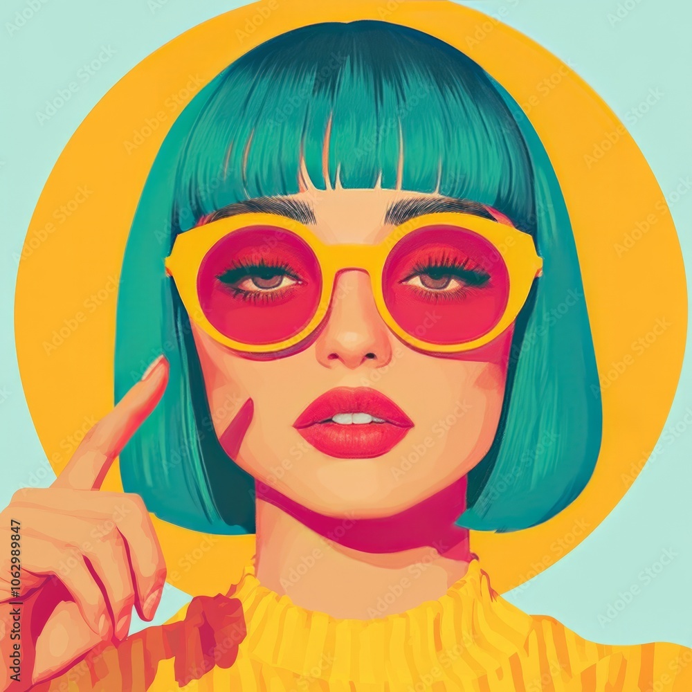 A vibrant illustration of a woman with colorful hair and sunglasses. A vibrant illustration of a woman with colorful hair and sunglasses.