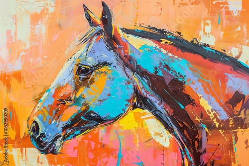 Wallpaper Mural Vibrant Abstract Horse Portrait: A Colorful Expression of Equine Beauty in Bold Brushstrokes Against a Dynamic Background Torontodigital.ca
