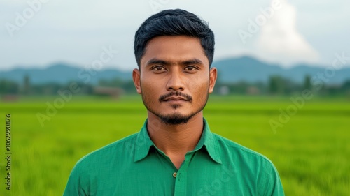 Peaceful Muslim man in a traditional village landscape, Muslim man, Islamic, rural