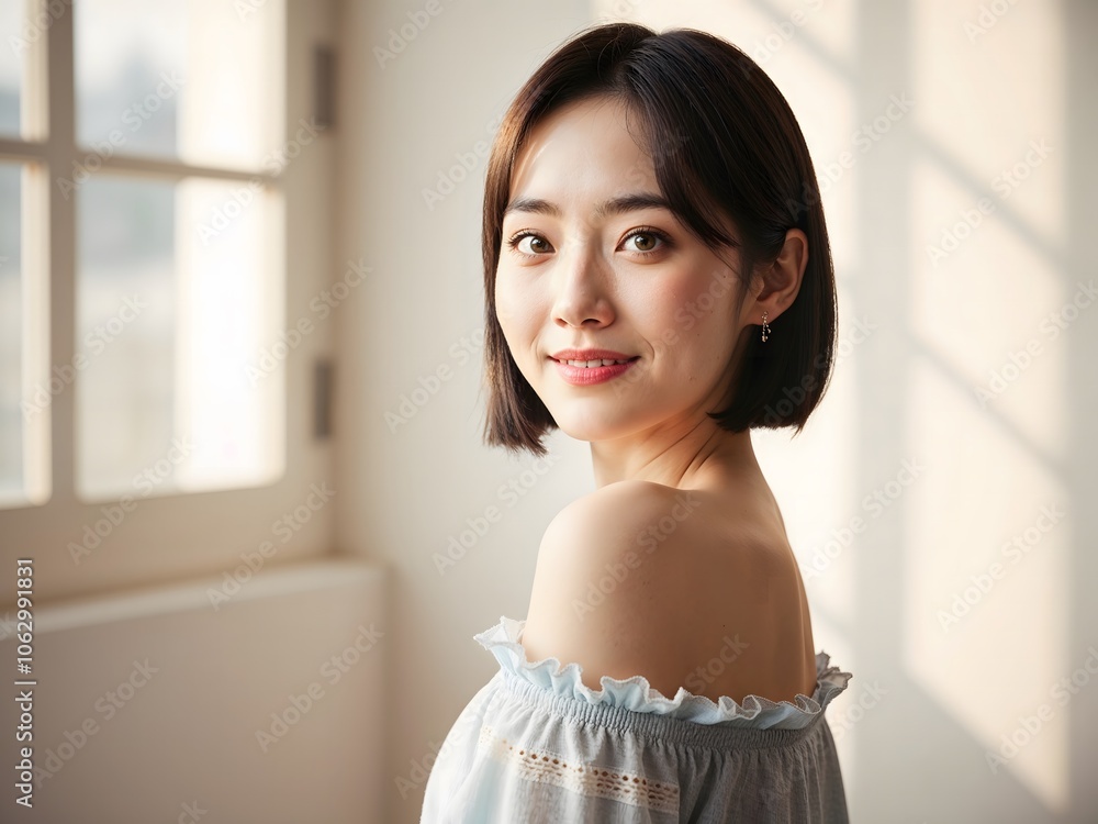 Ethereal Close-Up Portrait of a Young Korean Woman with Delicate Smile Ethereal Close-Up Portrait of a Young Korean Woman with Delicate Smile