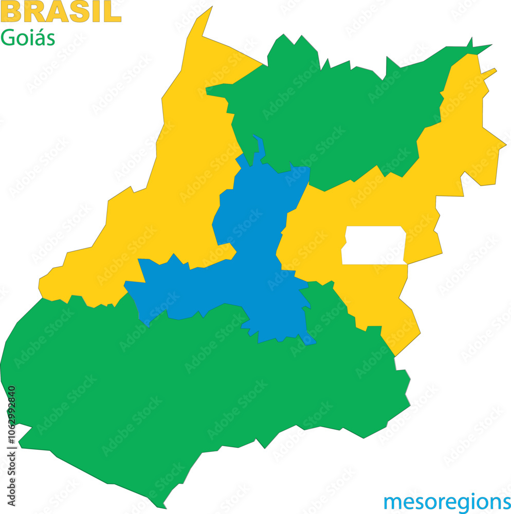 Obraz premium Map of the territory of the state of Goias with divisions by highlighted mesoregions, vector with simple lines of political divisions