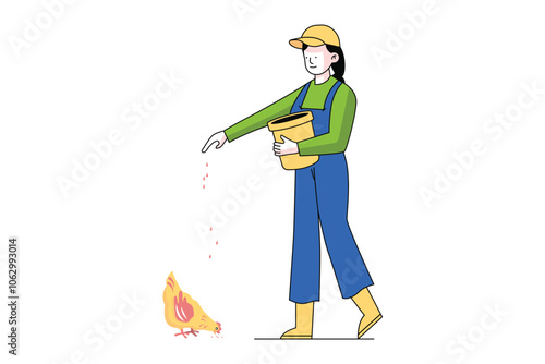 Women Feeding the Chicken Illustration