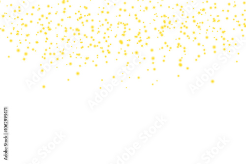 Glitter dust effect falling on transparent background. Gold glitter light dust and stars confetti. Golden sparkle particles. Magic gold dust rain. Luxury holiday decoration design elements. PNG