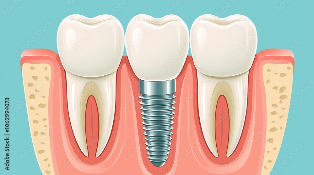Dental implant procedure illustration on a blue background. Dental implant procedure illustration on a blue background.