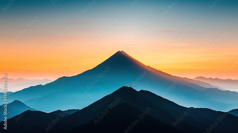 Majestic mountain silhouette at sunset with vibrant colors in the sky.