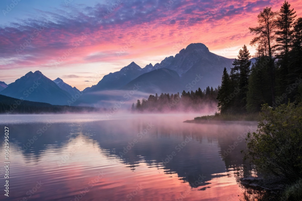 Soft Wisp of Mist Lingering Above Tranquil Landscape Creating a Dreamy Atmospheric Scene Soft Wisp of Mist Lingering Above Tranquil Landscape Creating a Dreamy Atmospheric Scene