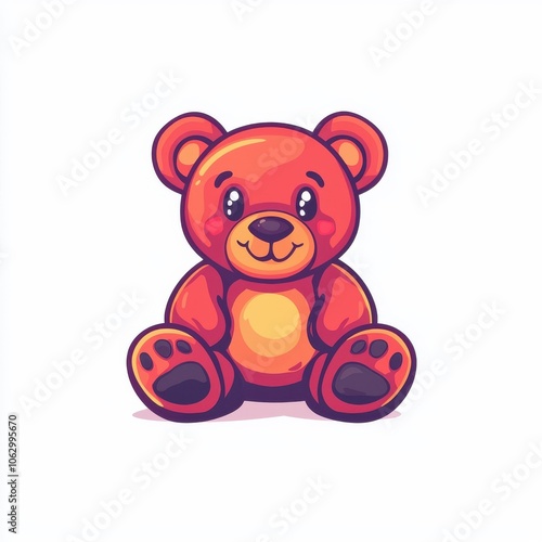 Flat style illustration of a teddy bear, minimalistic design, playful and bright.