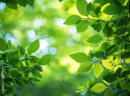 Green leaves backlit by sunlight, creating a natural, vibrant, and refreshing background.