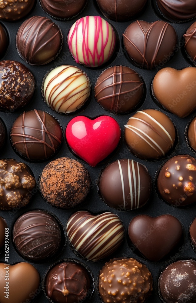 Assorted Chocolate Bonbons with Heart-Shaped Chocolates and Wrapped Truffles Assorted Chocolate Bonbons with Heart-Shaped Chocolates and Wrapped Truffles
