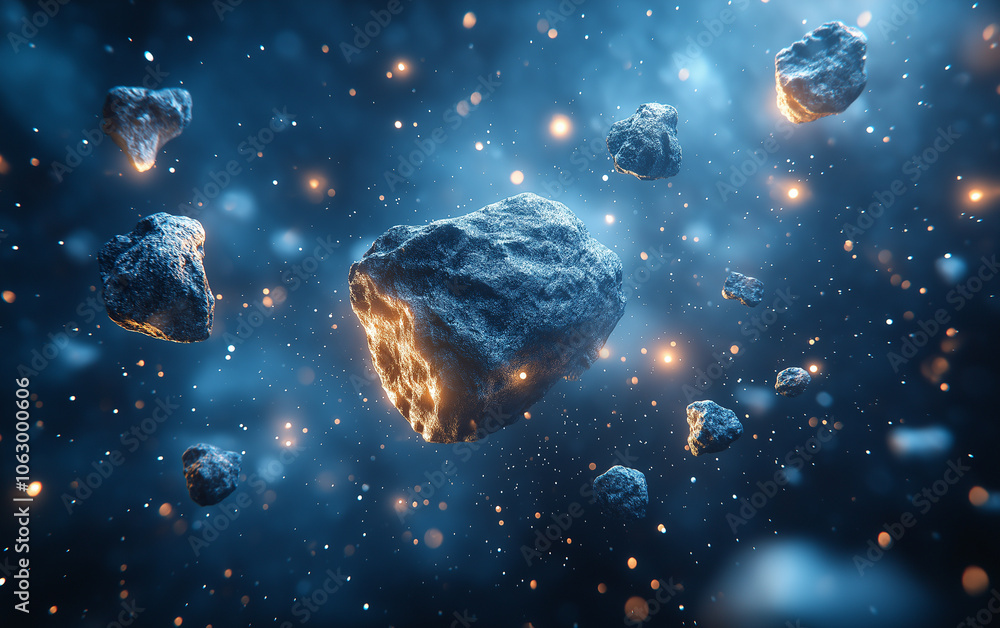 Background Illustration A group of small rocks that look like asteroids floating in space. These rocks are moving and floating on the earth and space. Background Illustration A group of small rocks that look like asteroids floating in space. These rocks are moving and floating on the earth and space.