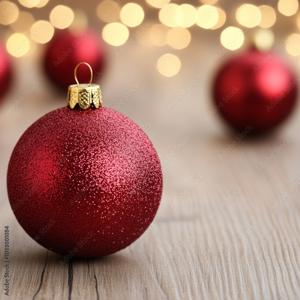 A close-up of a sparkling red Christmas ornament with a blurred background. A close-up of a sparkling red Christmas ornament with a blurred background.