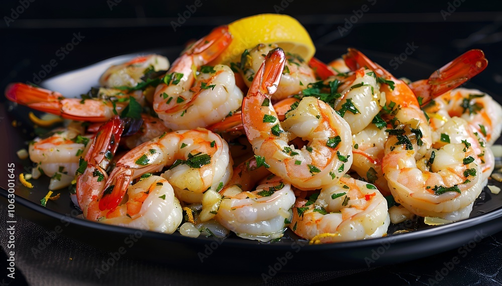 Cooked Shrimp with Herbs and Lemon on Plate
Cooked Shrimp with Herbs and Lemon on Plate