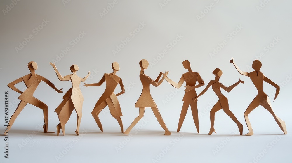 Group of paper people in a dynamic pose, appearing to have a conversation, with expressive body language Group of paper people in a dynamic pose, appearing to have a conversation, with expressive body language