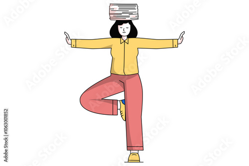 Women with Documents on Her Head Illustration