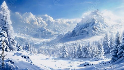 Wallpaper Mural A serene winter landscape featuring snow-covered mountains and a tranquil valley. Torontodigital.ca
