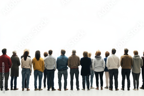 A large crowd of people together, isolated on a white background space.