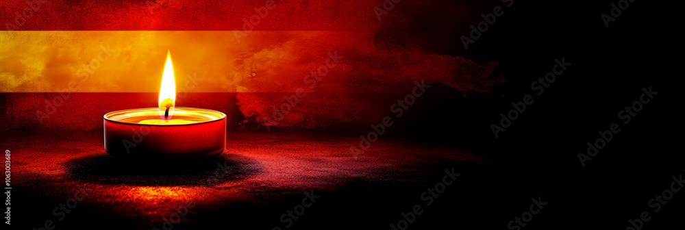 Spanish flag candlelight symbolism for national unity and reflection. Horizontal banner. Copy space. National Day of Spain. Spanish Constitution Day Spanish flag candlelight symbolism for national unity and reflection. Horizontal banner. Copy space. National Day of Spain. Spanish Constitution Day