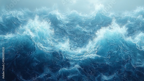 A turbulent ocean scene with crashing waves, showcasing the power of nature.