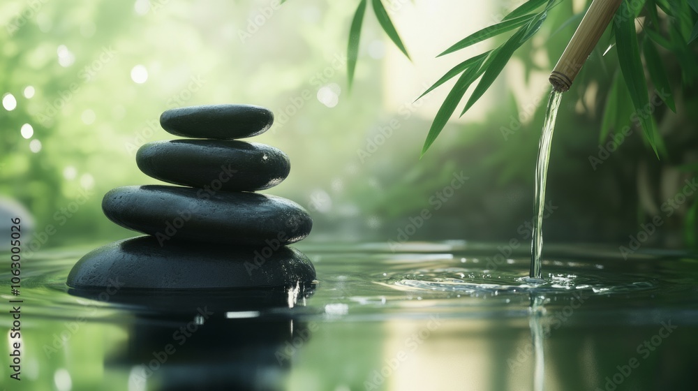 Tranquil water spa surface with black lava stones and spa and wellness concept. Tranquil water spa surface with black lava stones and spa and wellness concept.