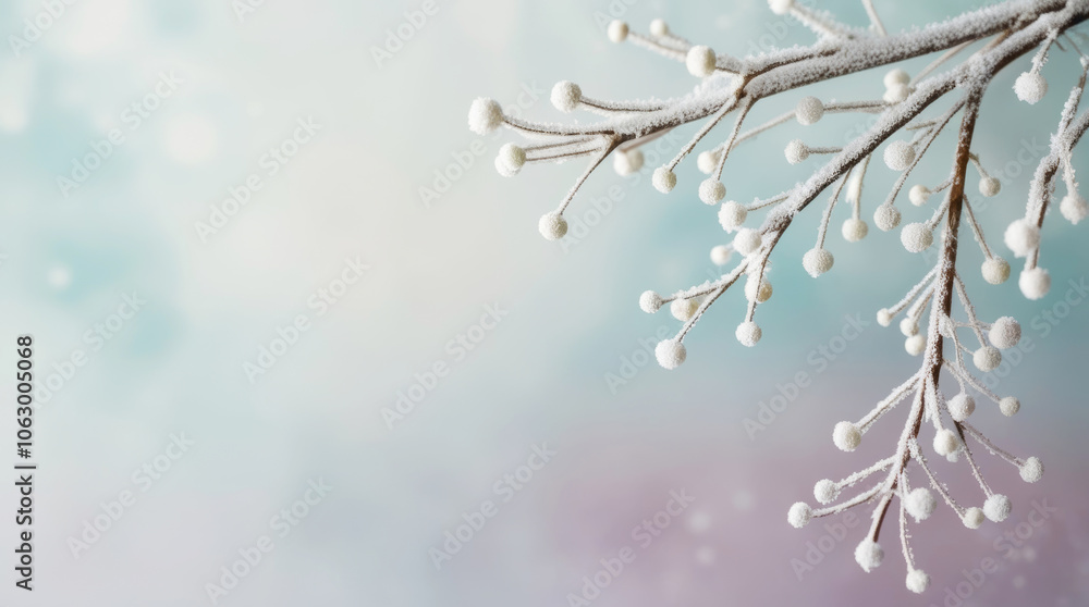 Traditional Christmas mistletoe on pastel background for winter designs and creativity Traditional Christmas mistletoe on pastel background for winter designs and creativity