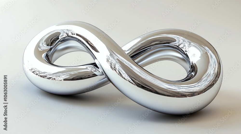 A shiny, metallic infinity symbol on a white background. A shiny, metallic infinity symbol on a white background.