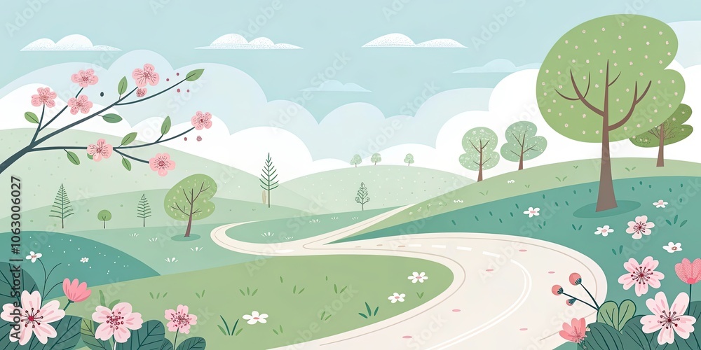 Fototapeta premium minimalist cute cartoon spring road background