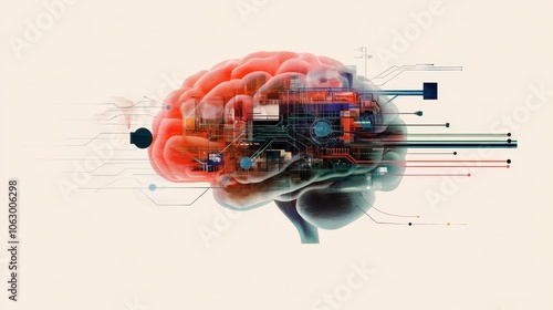 Stylized Illustration of a Human Brain with Connections